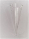 1 stk. Glas fyrfads stage / kegle. Klar glas. Længde ca. 20 cm